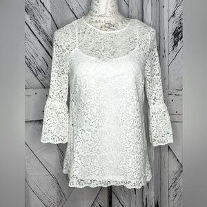Alison Andrews Lace Bell Sleeve Top Blouse M